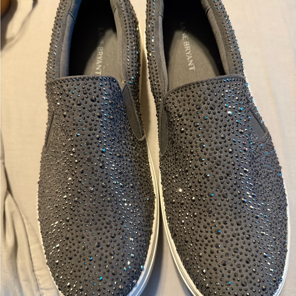 Lane Bryant Charcoal Embellished Slip-Ons